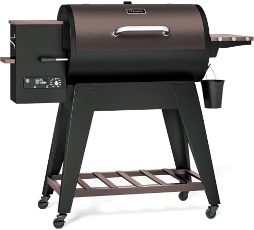 KingChii Wood Pellet Grill & Smoker, Electric Pellet Smoker Grill, 766 sq. in. Cooking Capacity, 18.3LB Hopper for Outdoor Patio Cooking Barbecue(Up to 500°F)-Brown by KingChii