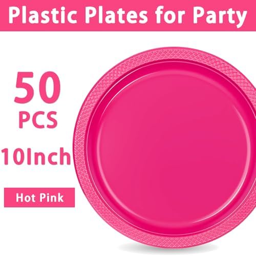 WELLIFE Hot Pink Plastic Plates 10 Inch 50 Count - Image 3