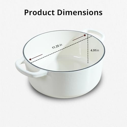 7 QT White Enameled Cast Iron Dutch Oven with Lid - Image 2