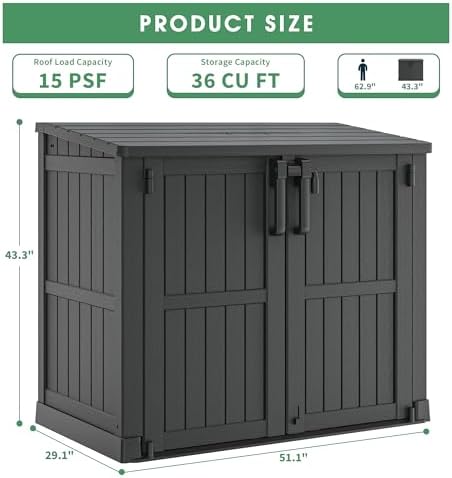 Outdoor Horizontal Resin Storage Shed,Portable Outdoor Storage Cabinet 36 Cu Ft with Lockable Doors -Waterproof Storage Box for Backyards,Easy to Assemble Black - Image 2