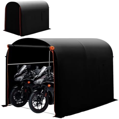 Bike Storage Shed Tent, Outdoor Bicycle Motorcycle Storage Shed with 210D Oxford Fabric PU2000 Waterproof for 2-5 Bikes, Bike Covers Shelter for Garden Tools, Toys, Lawn Mower (Black, Round L Size) by Unknown