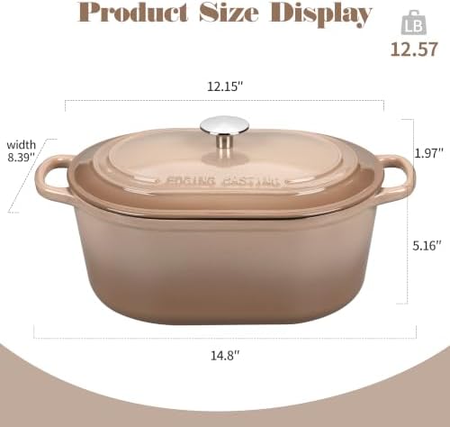 EDGING CASTING Enameled Cast Iron Oval Dutch Oven, 6QT, Mocha - Image 2