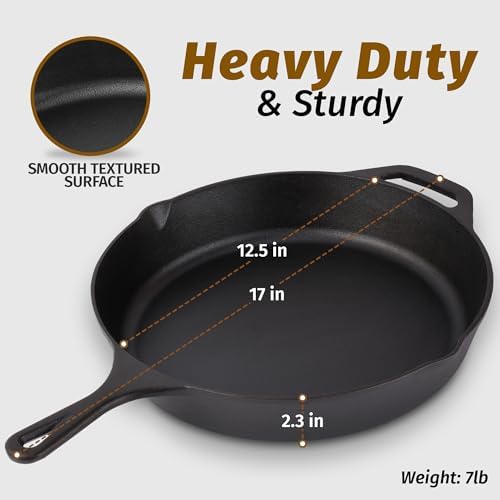 Zulay Kitchen Pre-Seasoned Cast Iron Skillet – 12.5 Inch Heavy Duty Frying Pan for Indoor & Outdoor Cooking – Oven, Stovetop, Induction, Grill & Campfire Safe - Image 4