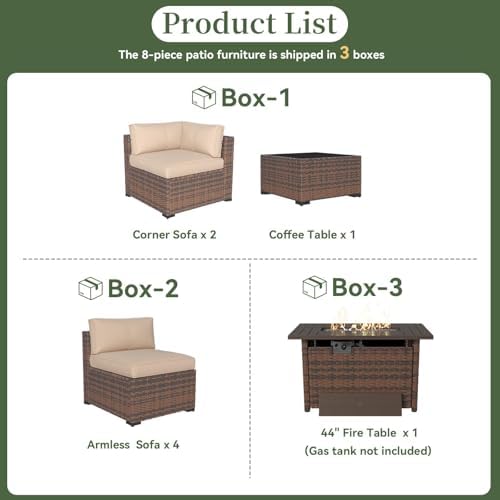 Aoxun 8 Piece Patio Furniture Set with 44" Fire Pit Table Wicker Rattan - Image 5