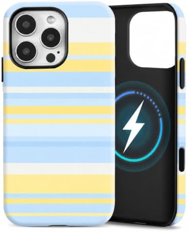 for iPhone 16 Pro Max Case, Magnetic Matte Frosted Dual-Layer Striped Phone Case for Women, Retro Aesthetic Cover Compatible with Mag Safe Accessories - Sea Salt Lemon by YKCZL