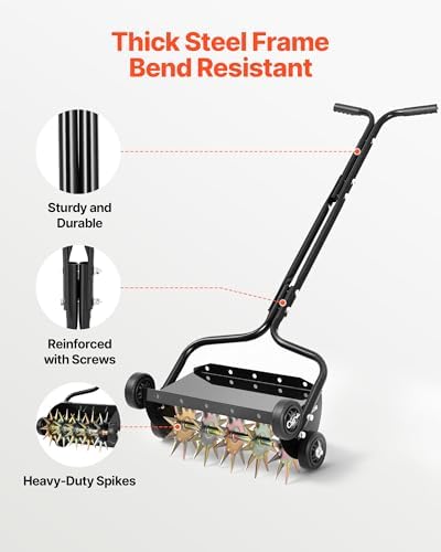 VEVOR Lawn Aerator, 18 in Manual Push Spike Aerator with 4 Wheels & Handle, Heavy Duty Grass Aerators, Supports 40 lbs Added Weight, Rolling Lawn Aeration Tool for Garden Yard Aeration Soil Health - Image 3