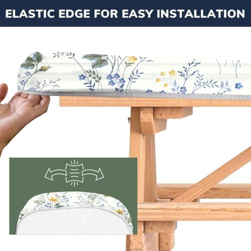 CAPSCEOLL Picnic Table Cover with Bench Covers 5ft - Blue Yellow Flowers - Image 5