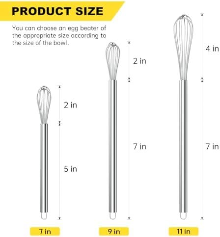 NileHome Mini Whisks Stainless Steel Whisk Set 7" 9" 11"-Kitchen Small Wisk - Image 2