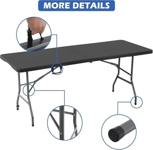 HKLGorg 6 Ft Folding Table, Plastic Folding Utility Table, Black - Image 5