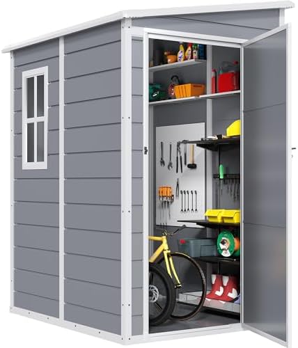 DWVO 5x4ft Resin Outdoor Storage Shed with Floor, Large Waterproof Lockable Storage Shed with Window, Plastic Outside Tool Storage for Garden Backyard Patio Lawn (Gray) by DWVO
