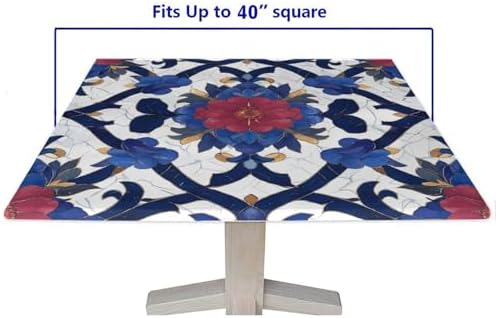 Square Elastic Fitted Tablecloth, Moroccan Trellis Pattern Printed on Washable Cover for Outdoor Table, Great for Picnics BBQs Daily Meals, Fit for 40" x 40" Square Tables - Image 5