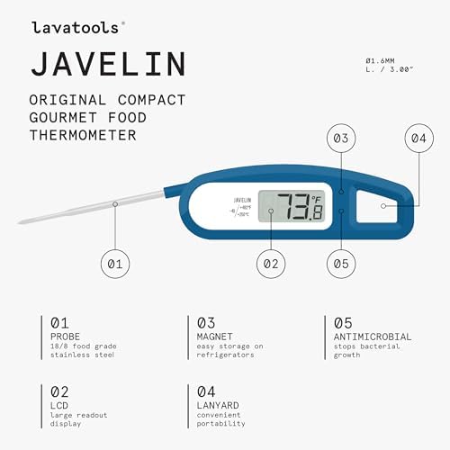 Lavatools Javelin® Ultra-Fast 3-Second Digital Instant Read Meat Thermometer for Grill and Cooking, 2.75" Probe, Compact Foldable Design, Large Display, IP65 Water Resistant, NSF Certified – Ube - Image 3