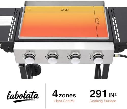 Flat Top Gas Griddle Grill with Stainless Steel Griddle, Includes Dust Cover & Regulator, Perfect for Camping & Tailgating (4-Burner) - Image 3