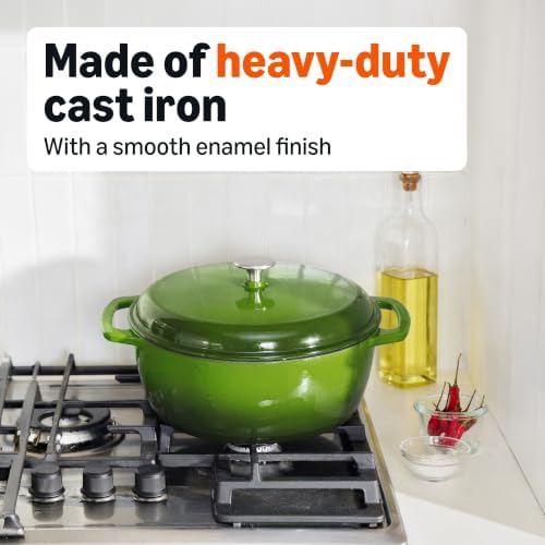 Amazon Basics Enameled Cast Iron Dutch Oven Pot With Lid, 4.3-Quart, Round, Dual Handles, Heavy-Duty, Oven Safe for Stews, Roasting & Baking, Green - Image 4