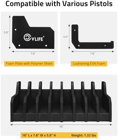 CVLIFE Foam Handgun Holder for Gun Safe Cabinet Accessories - 8 Slots Pistol Rack Stand - Image 4