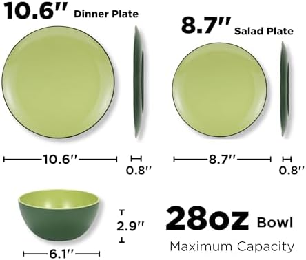TP 12-Piece Melamine Dinnerware Sets, Service for 4, Avocado Green - Image 6