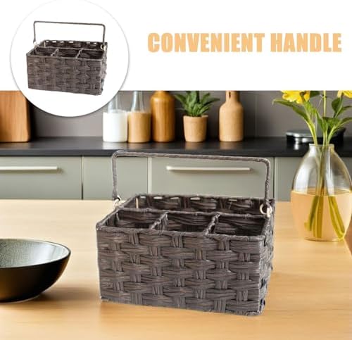 VILLCASE Imitation Rattan Woven Storage Basket with Handle PP Coffee - Image 3