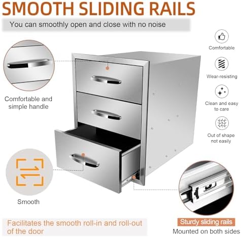 Outdoor Kitchen Drawers, Triple BBQ Drawers Stainless Steel Built-in Drawer For Outdoor Kitchen Island, Patio Grill Station,Three Drawers - Image 3