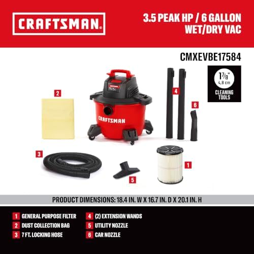 CRAFTSMAN CMXEVBE17584 6 Gallon 3.5 Peak HP Wet Dry Shop Vacuum - Image 3