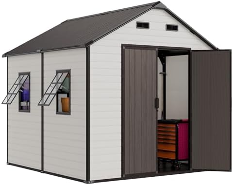 WACASA 8x8 FT Resin Plastic Outdoor Storage Shed with Floor by WACASA