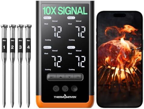 ThermoMaven Sub-1G Wireless Meat Thermometer, 4 Probes WiFi Thermometer by ThermoMaven