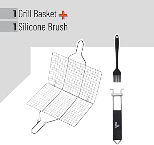 UNCO- BBQ Grill Basket, Folding Stainless Steel Portable BBQ Grill Basket - Image 2
