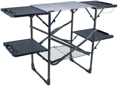 GCI OUTDOOR Slim-Fold Cook Station | Portable Folding Kitchen Table with a Heat Resistant Tabletop, 4 Side Tables & Storage Rack, Perfect for Picnics & Camping Trips by Unknown