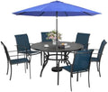 Incbruce 8 PCS Patio Dining Set with Dark Blue Umbrella, Outdoor Dining Set of 6 Textilene Chairs and 53" Round Table with Umbrella Hole for Backyard, Garden, and Poolside (Blue) by Incbruce