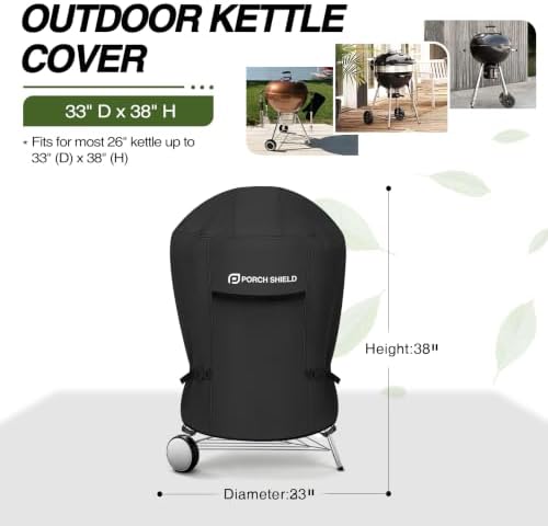 Porch Shield 26 inch Outdoor Charcoal Kettle Cover 33" Dia x 38" H, Black - Image 2