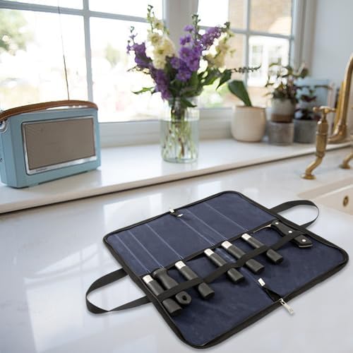 7 Slots Cutlery Chefs Knife Roll Bag Storage Case Mens Travel Blue - Image 6