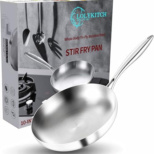 LOLYKITCH 10 Inch Stainless Steel Pan | Tri-Ply | PFOA & PTFE Free Skillet by LolyKitch