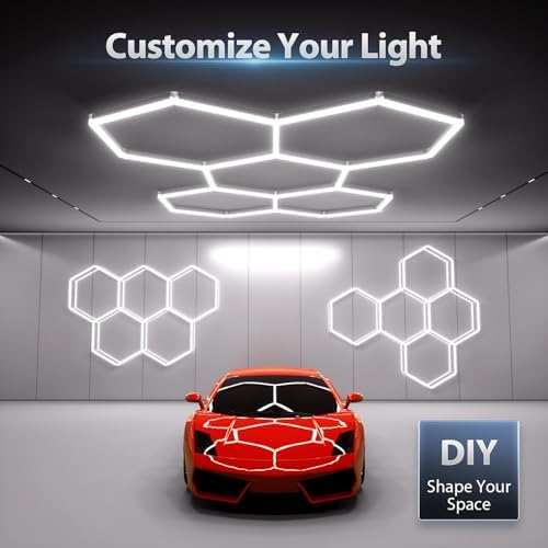 Hexagon Garage Lights: 168W 5 Grids LED Garage Lights - Easy Install 6500K Super Bright Honeycomb Light for Workshop Warehouse Car Detailing Shop Exhibition Hall Gym - Image 3