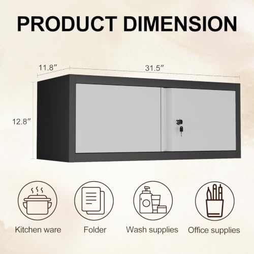 IRONFFICE Metal Wall Cabinet with Doors,Garage Storage Cabinet Wall Mounted,Lockable Cabinets for Home Office,Garage,Warehouse,Grey-Black - Image 3