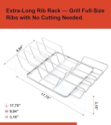 Rib Rack for Smoking – Foldable Extra Long Stainless Steel Rib Holder for 4 Ribs Upright – Fits 18" Smoker, Weber, Kamado, Traeger – BBQ Grill Accessories for Men & Meat Lovers - Image 5