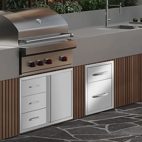 Outdoor Kitchen BBQ Drawers Stainless Steel Built-in with Handle Weatherproof Storage for Outdoor Grill Station Accessories (13''W x 20.5''H x 21''D) - Image 2