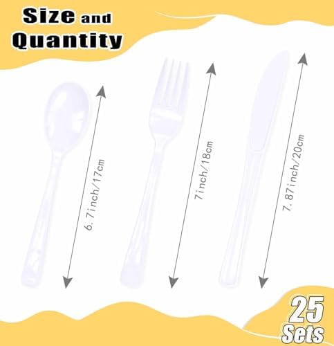 HEIPINIUYE 75 Pack White Plastic Cutlery Heavy Duty White Plastic Knives Forks and Spoons Disposable Silverware Set for 25 Guest Camping Birthday Baby Shower Party Cutlery Set - Image 3
