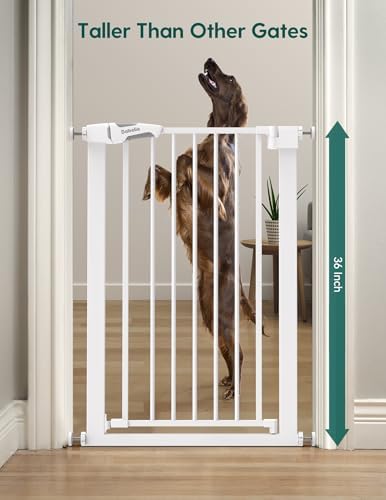 Bebelio 26–28.5" Narrow Baby Gate, 36" Tall, PressGuard P7, White - Image 2