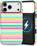 for iPhone 17 Pro Max Case, Magnetic Matte Frosted Dual-Layer Striped Phone Case for Women, Retro Aesthetic Cover Compatible with Mag Safe Accessories - Guava Lime by YKCZL