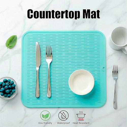 MicoYang Silicone Dish Drying Mat for Multiple Usage,Easy clean,Eco-friendly,Heat-resistant Silicone Mat for Kitchen Counter or Sink,Refrigerator or Drawer Liner Mint XL 18 inches x 16 inches - Image 3
