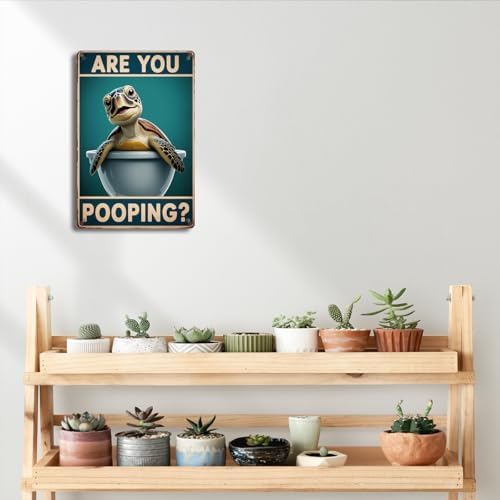 BEASTZHENG Funny Sea Turtle Bathroom Metal Tin Sign – Are You Pooping Turtle Decor, Ocean Theme Wall Art, Tropical Turtle Bathroom Accessories, Sea Life Tin Sign for Restroom - Image 6