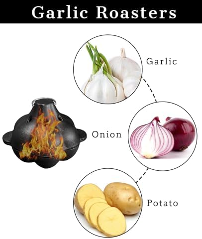 Pinra Pre-Seasoned Cast Iron Dutch Oven Pot, Potato Garlic Roaster Baker, Roasted Garlic Potatoes Cooker for Kitchen Oven or Outdoor BBQ Grill, Cast-Iron Ramekin Pot with Lid - Image 2