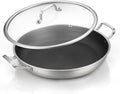 DELARLO 13 Inch Tri-Ply Stainless Steel Paella Pan with Lid Nonstick Frying Pan, Hybird Induction Large Skillets,Great for Paella Parties Indoors Outdoors,Heavy Duty Style by DELARLOCOOKWARE