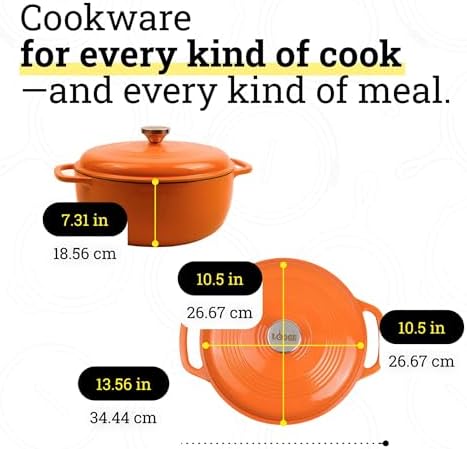 Lodge Essential Enamel Cast Iron Dutch Oven, 6 Quart, Pumpkin - Image 5