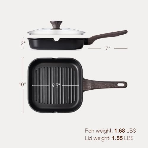 SENSARTE Nonstick Grill Pan with Lid, Grill Pan for Stove Tops, Versatile Griddle with Pour Spouts, Square Big Cooking Surface, Durable Skillet Indoor & Outdoor Grilling. PFOA Free, 9.5 Inch - Image 3
