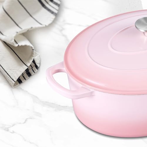Leonyo 5-Quart Enameled Cast Iron Oval Dutch Oven Pot with Lid, Pink - Image 6