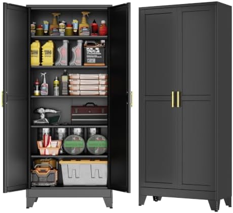 GAIOUS 75''Tall Metal Garage Storage Cabinet,File Cabinet with Door and Adjustable Shelves, Outdoor Steel Tool Cabinet for Home,Office,Warehouse,Garage,Black by GAIOUS