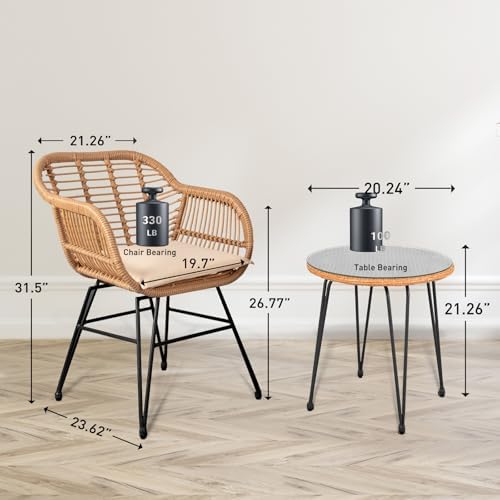 3 Piece Outdoor Wicker Furniture Bistro Set, Rattan Chairs Conversation Sets Wicker Patio Furniture for Balcony Poolside Backyard, Black - Image 3