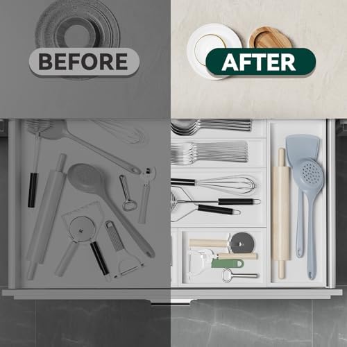 Lixple Bamboo Kitchen Drawer Organizer, 2 Pack, 9" x 3" x 2", White - Image 6
