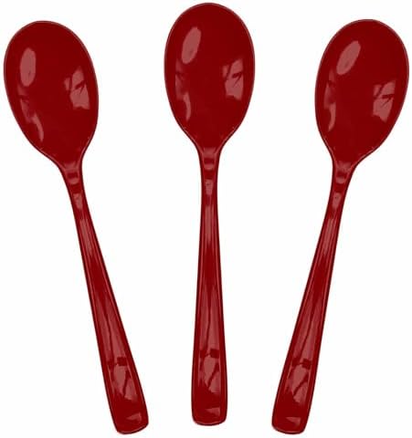 SietDESEO 25 PCS Burgundy Plastic Spoons Disposable Utensils Heavy Duty Burgundy Spoons Disposable Cutlery for Birthday Wedding Baby Shower Bridal Shower Plastic Silverware by SietDESEO