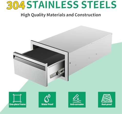 Outdoor Kitchen Drawers 14" W x 8.5" H x 23" D Stainless Steel Single Drawers with Hidden Handle for BBQ Island, Patio Grill Station & Outdoor Kitchen Cabinets - Image 3